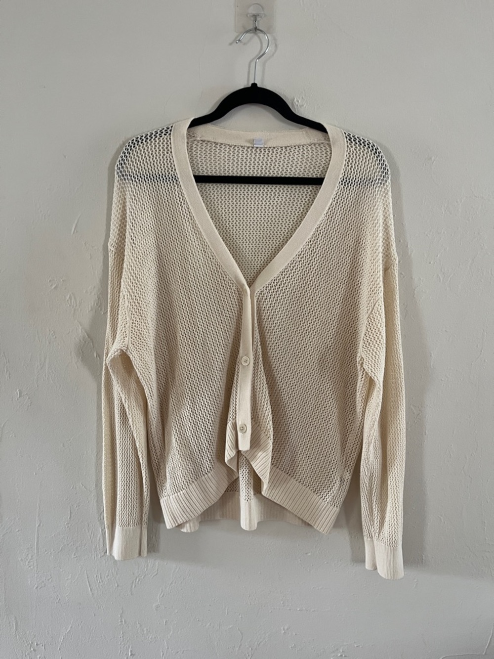 Uniqlo Cream Open-Weave V-Neck Button Cardigan XL Cotton Beach Coastal